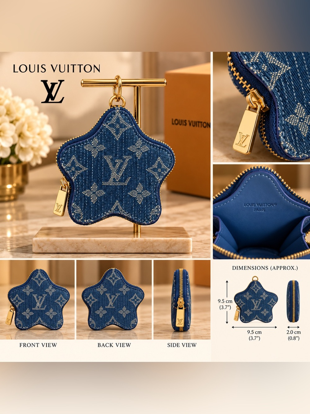 Blue Denim Monogram Star Coin Pouch